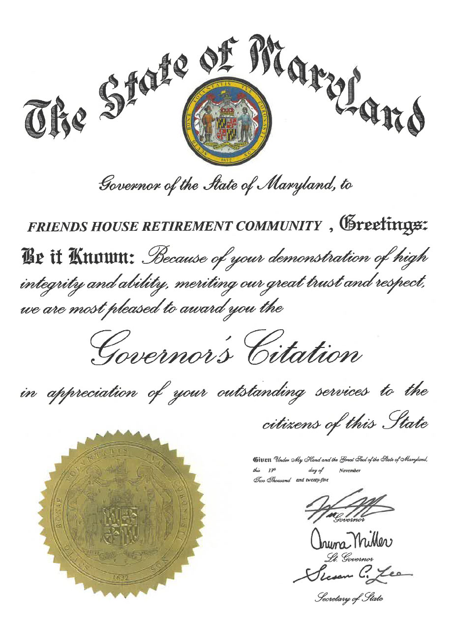Governor’s Citation from the State of Maryland